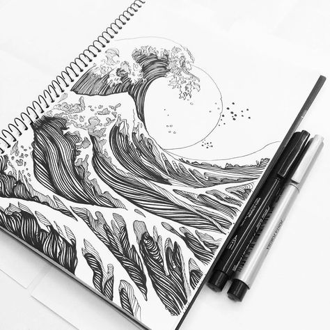 Illustration Inspo #5 - Type Gang Water Sketch, Pen And Ink Art, Ideas Illustration, Ink Water, 그림 낙서, Pen Art Drawings, The Great Wave, Tiny Tattoo, Art Pen