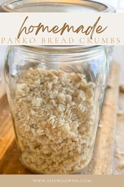 homemade panko bread crumbs in a jar Diy Panko Bread Crumbs, Homemade Panko Bread Crumbs, Panko Bread Crumbs Recipe, Homemade Panko, Homemade Bread Crumbs, Bread Crumbs Recipe, Bunny Chow, Herb Bread, Panko Crumbs