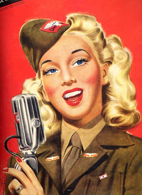 USO Drawing of Carole 1945 Cabelo Pin Up, 1940s Women, Pin Up Vintage, Pinup Art, Movie Magazine, Vintage Pin Up, Nose Art, Military Art, Pin Up Art