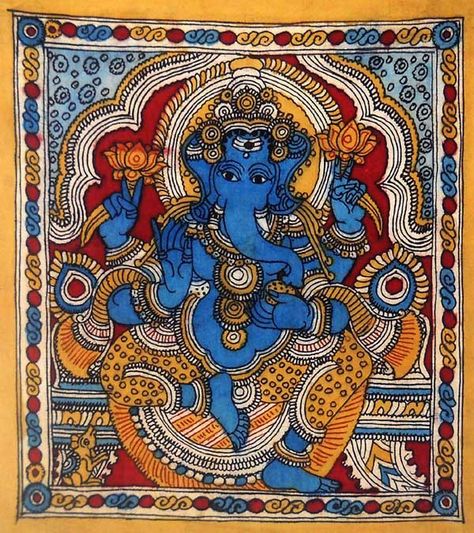 Kalamkari Ganesha, Ganesh Pictures, Ganesh Painting, Om Gam Ganapataye Namaha, Kalamkari Art, Mysore Painting, Hindu Symbols, Tanjore Paintings, Kerala Mural Painting