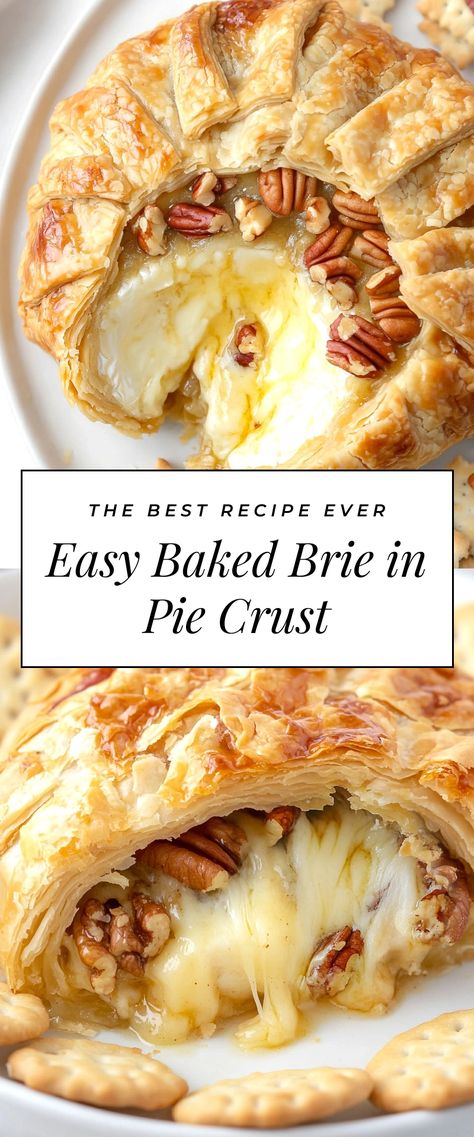 Image for Easy Baked Brie in Pie Crust Baked Brie In Puffed Pastry, Apple Baked Brie In Puff Pastry, Baked Brie In Pie Crust Recipe, Savory Recipes With Pie Crust, Baked Brie With Pie Crust, Brie Pie Crust Appetizer, Baked Brie In Pie Crust, What To Make With Pie Crust, Thanksgiving Baked Brie