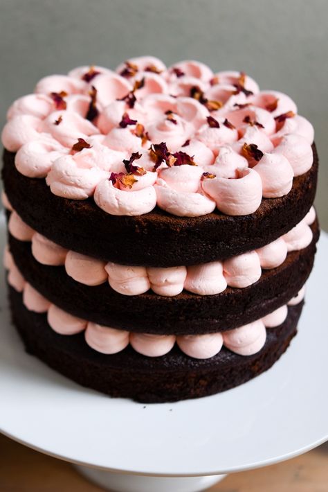 This beautiful raspberry and rose chocolate layer cake recipe is fit for a celebration, but doesn't skimp on flavour. Chocolate Layer Cake Recipe, Rose Chocolate, Great British Chefs, Layer Cake Recipes, Chocolate Layer Cake, Delicious Cake Recipes, Cake Flavors, Food Cakes, Chocolate Cake Recipe