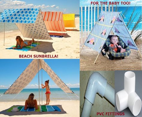 Diy Beach Tent, Pvc Pipe Fittings, Night Hiking, Pvc Projects, Diy Beach, Tent Stakes, Beach Tent, Beach Diy, Beach Hacks