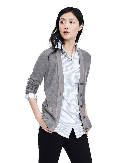 I bought this sweater in silver. Love it! Neutral Office Outfits, Tomboy Business Casual, Office Outfits Casual, Cardigan Layering, Andro Fashion, Neutral Office, Lesbian Fashion, Office Casual Outfit, Office Wear Women