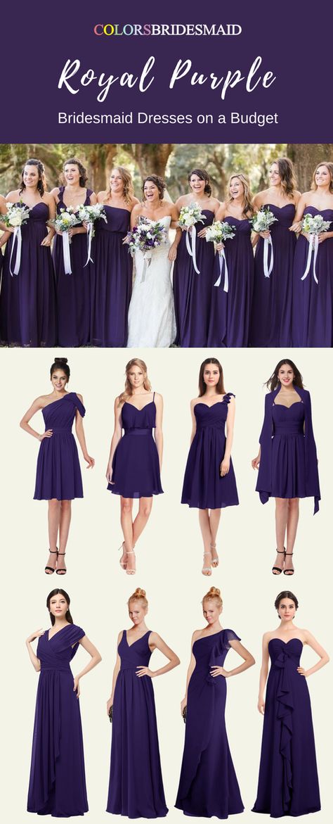 These long and short bridesmaid dresses in royal purple color are so beautiful.The trendy styles of A-line, strapless, V-neckline, sweetheart neckline etc are so attractive. They are mostly sold under $100. What cheap bridesmaid dresses they are with a high quality. They are suitable for summer or fall weddings. Braidmaids Dress Purple, Purple Dress For Wedding, Braidmaids Dress, Royal Purple Bridesmaid Dress, Purple Bridesmaid Dresses Long, Royal Purple Wedding, Fall Wedding Bridesmaids, Royal Purple Color, Purple Bridesmaid Dress