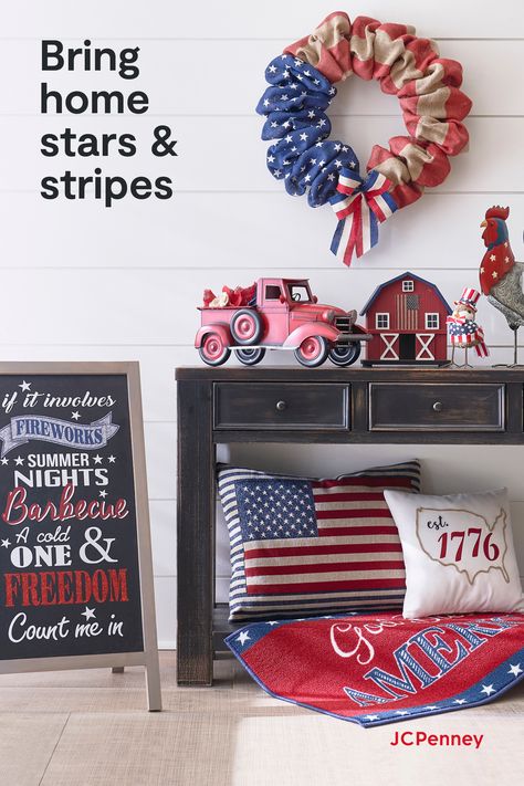 Red White And Blue Bedroom, White And Blue Bedroom, Blue Bedroom Decor, Holiday Deco, Patriotic Decor, Patriotic Crafts, Let Freedom Ring, Patriotic Party, 4th Of July Celebration