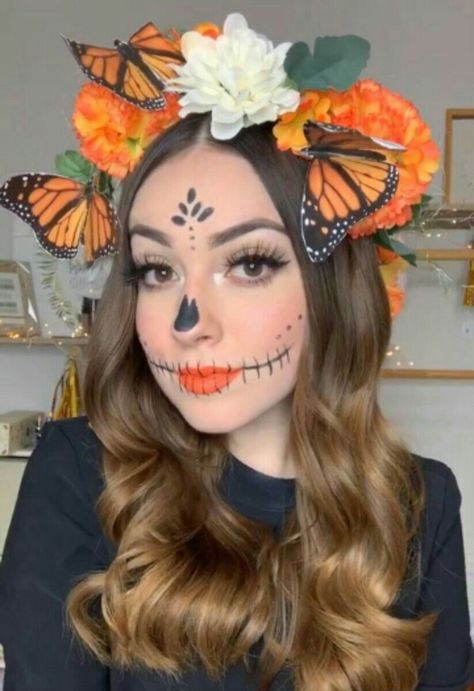 Flower Makeup Halloween, Catrina Simple Makeup, Catrina Makeup Simple, Catrina Makeup Mexicana Easy, Simple Catrina Makeup Ideas, Dia De Los Muertos Face Paint Ideas Easy, Easy Catrina Makeup Kids, Dia De Los Muertos Face Paint Ideas, Catrina Makeup Kids