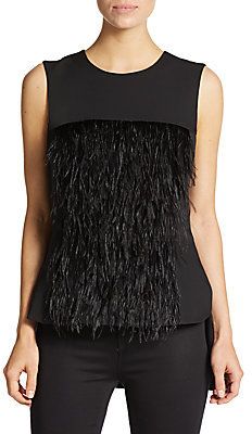 Feathered Hi-Lo Top Ostrich Feather Trim, Feather Tops, Trim Top, Halter Crop Top, Black Feathers, Elegant Woman, Halter Top, Alexander Mcqueen, Peplum Top