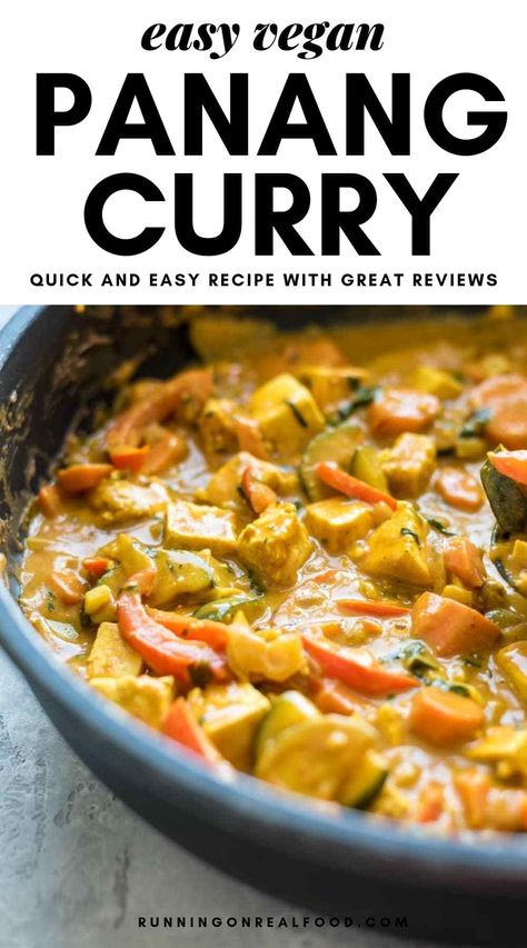 Vegan Panang Curry with Tofu - Try this delicious, rich and creamy curry served over quinoa for a complete meal. It's easy to make with basic pantry ingredients and ready in under 30 minutes. Vegan Panang Curry, Vegetarian Curry Recipes, Curry With Tofu, Panang Curry Recipe, Curry Tofu, Curry Recipes Vegetarian, Creamy Curry, Panang Curry, Simple Pantry