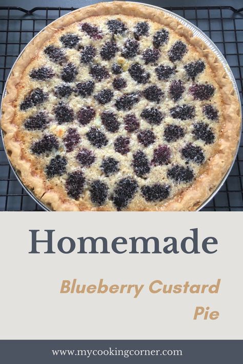 Homemade Blueberry Custard Pie is a sweet, creamy dessert that's perfect for any occasion. With fresh blueberries and a rich custard filling, it's sure to be a hit! #HomemadeBlueberryCustardPie #BlueberryPie #DessertRecipes #BakingIdeas #SweetTreats #PieRecipes #HomemadeDesserts Blueberry Custard Pie Recipes, Custard Pie Recipes, Blueberry Custard Pie, Blueberry Custard, Fruit Custard, Custard Pie Recipe, Custard Recipes, Custard Filling, Custard Pie