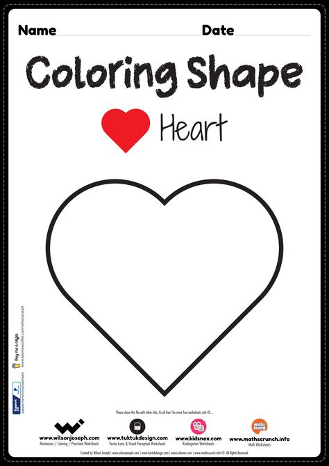 Heart coloring page for preschool kindergarten kids | Wilson Joseph Heart Shape Coloring Page, Heart Shape Worksheets For Preschool, Heart Shape Activities For Preschool, Heart Shape Activity, Heart Activities For Preschool, Heart Worksheet, Visual Drawing, Heart Coloring Page, Shape Worksheets For Preschool