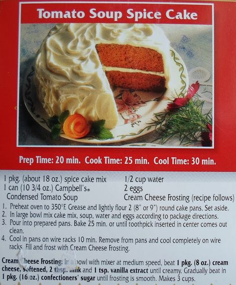 Happier Than A Pig In Mud: Campbell's Tomato Soup Spice Cake Tomato Soup Cake, Campbell's Tomato Soup, Spice Cake Recipe, Campbells Soup Recipes, Instant Pot Slow Cooker, Pig In Mud, Spice Cake Recipes, Spice Cake Mix, Cream Cheese Frosting Recipe