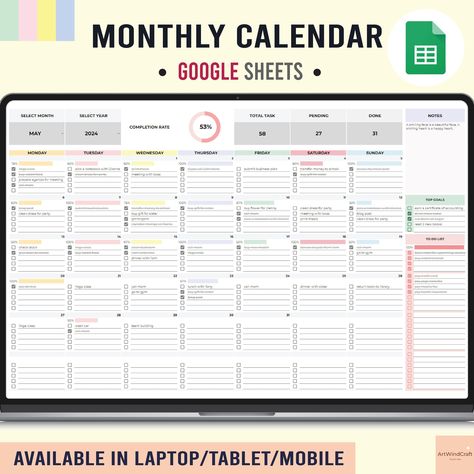 Digital Calendar Spreadsheet | Monthly Calendar | To Do List Digital | Task Planner Template | Daily Schedule Task Tracker | Google Sheets vacationplanner #budgetfinances. Task Planner Template, Monthly Schedule Template, Calendar To Do List, Task Calendar, Daily Planner Book, Personal Budget Planner, Editable Birthday Cards, Task Planner, Task Tracker