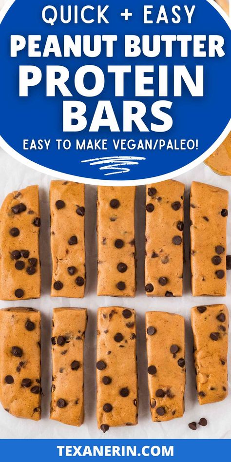 These peanut butter protein bars are the ultimate satisfying no-bake snack made with just a few ingredients. They’re also easy to make vegan, paleo and gluten-free. Peanut Butter Protein Bars No Bake, Protein Bars Vegan, Gluten Free Protein Bars, Paleo Protein Powder, Low Carb Protein Bars, Peanut Butter Protein Bars, Low Fat Snacks, High Protein Bars, Paleo Protein