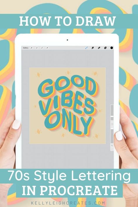 How to Draw 70s Style Lettering in Procreate | Kelly Leigh Creates Easy Lettering, Procreate Easy, 70s Font, Text Tutorial, Procreate Tutorials, Procreate Ipad Tutorials, Ipad Tutorials, Free Procreate, Retro Text