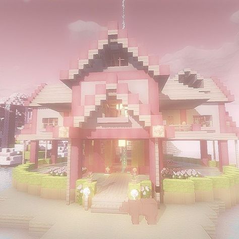 Cute Mc Houses Pink, Soft Minecraft House, Kawaii Mc Builds, Cute Minecraft Houses Kawaii, Minecraft Kawaii House, Kawaii Minecraft Houses, Minecraft Houses Pink, Cute Minecraft Builds Pink, Kawaii Minecraft Builds