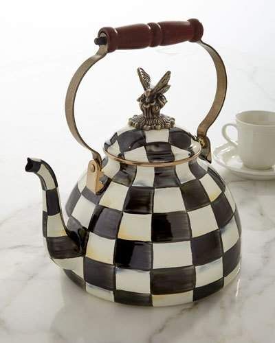 MacKenzie-Childs Courtly Check 3-Quart Tea Kettle with Butterfly  #ad Mckenzie And Childs, Courtly Check, Elements Of Style, Mackenzie Childs, Ceramic Dishes, Tea Kettle, Flower Market, Black & White, Food Network