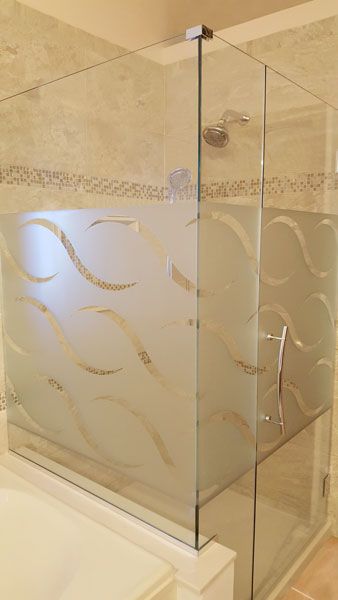 Corner Enclosure Etched & Sandblasted Shower Doors | Creative Mirror & Shower Etched Shower Doors, Etched Glass Shower Doors Patterns, Shower Door Privacy, Etched Glass Shower Doors, Frosted Shower Doors, Frosted Glass Shower Door, Frameless Glass Shower Doors, Shower Cabins, Corner Shower Doors