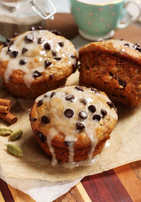 Chai Chocolate, Scientifically Sweet, Blueberry Oat Muffins, Chocolate Chip Banana Muffins, Crumble Cookie Recipe, Crumble Cookie, Chai Spices, Cinnamon Glaze, Banana Oat Muffins