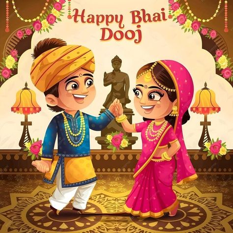 A poster for happy india and the words happy bhai dooj vector illustration | Premium AI-generated image Bhai Duj, Happy Bhai Dooj, Bhai Dooj, Hindu Festivals, Free Business Card Mockup, Vector Background Pattern, Business Card Maker, Flyer Maker, Happy Words