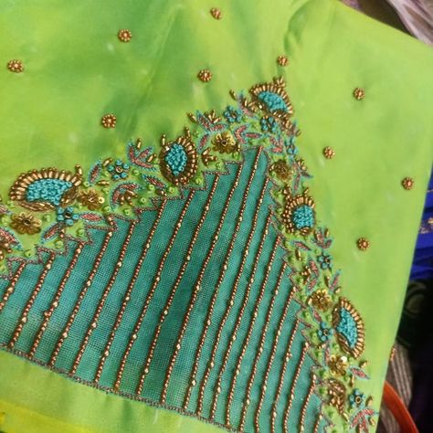 Hand Work Sleeve Designs, Fly Stitch Aari Design, Aari Work Net Blouse Designs, Aari Stitches, Net Blouse Designs, Magam Work, Netted Blouse Designs, Aari Design, Latest Bridal Blouse Designs