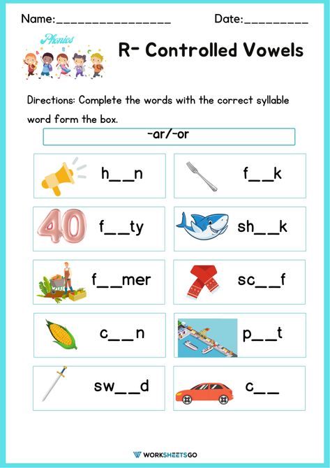 R Controlled Vowels Worksheets, R Controlled Vowels, Controlled R, Structured Literacy, Kindergarten Phonics, Kindergarten Phonics Worksheets, Vowel Worksheets, Cognitive Behavior, Word Form