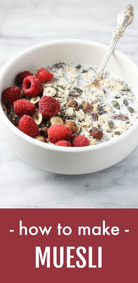 Muesli Recipe Breakfast, Overnight Muesli, Muesli Breakfast, Muesli Cereal, Summer Desserts Easy Healthy, Muesli Recipe, Healthy Foods To Make, Bircher Muesli, Homemade Muesli