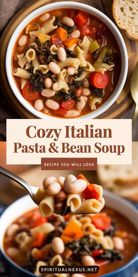 Warm up with a bowl of Italian Pasta & Bean Soup! This vegan-friendly dish is loaded with protein-packed beans, tender pasta, and a savory tomato broth. Ideal for family dinners or meal prep. #VeganSoup #ItalianRecipe #HealthyComfortFood White Bean Soup With Pasta, Plant Based Tomato Soup, Bean Lunch Ideas, Italian Lentil Soup Recipe, Italian Bean Soup, Italian Beans, Easy Plant Based Recipes, Bean Soups, Easy Suppers