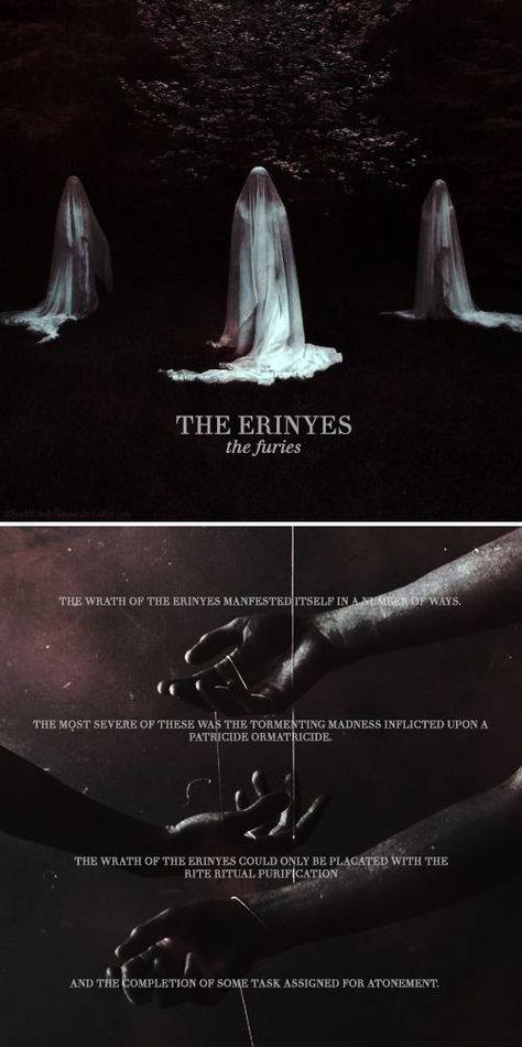 THE ERINYES (also called The Furies) were three netherworld goddesses who… Against The Gods, The Boogeyman, Greek And Roman Mythology, Hades And Persephone, Roman Mythology, The Curse, Mythological Creatures, Hans Christian, Greek Myths