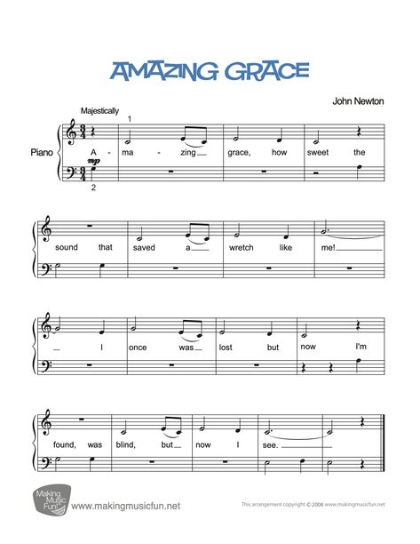 Learn to play Christian Hymn "Amazing Grace" with this beginner piano sheet music from MakingMusicFun. It's FREE! #makingmusicfun #pianolessonsforkids Easy Piano Hymns Free Printable, Easy Christian Piano Songs, Piano Sheet Music Christian Songs, Easy Christian Piano Sheet Music, Piano Sheet Music Free Beginner, Beginner Sheet Music Piano, Beginner Piano Sheet Music For Kids, Amazing Grace Piano Sheet Music, Easy Piano Sheet Music For Beginners