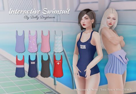 Sims 4 Swimsuit Cc, Korean Swimsuit, Sims Lookbook, Ts4 Clothes, Kawaii Swimsuit, 9 November, V Tech, Free Sims 4, Sims 4 Body Mods