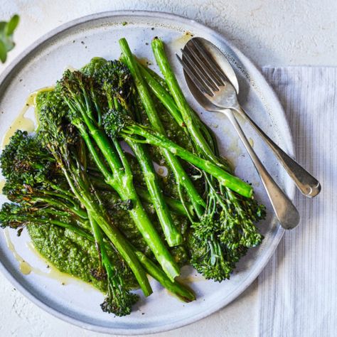 Sautéed Tenderstem® broccoli with Lemon Butter | Tenderstem® Tenderstem Broccoli Recipe, Wild Garlic Pesto, Garlic Pesto, Broccoli Side Dish, Chinese Kool, Tenderstem Broccoli, Rogan Josh, Plat Simple, Roast Eggplant