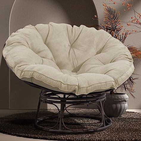 Joyside Papasan Chair with Cushion and Frame 46'' Wicker Papasan Lounge Chair with Cushion and Frame Large Saucer Chair, Lazy Chair, Circle Chair, Round Chair, Beige Saucer Chair, Circle Chair, Lazy Chair, Circle Table, Round Chair, Papasan Chair, Comfy Chairs, Boho Interior, Saucer Chairs