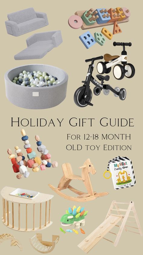 Holiday Gift Guide For 12-18 month olds 6 Month Old Gifts, Montessori Gifts, Baby Checklist Newborn, 9 Month Old Baby, Baby Checklist, Baby Mom, Early Christmas Shopping, Holiday Gift Ideas, Baby Christmas Gifts