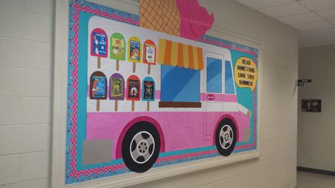 Ice Cream Truck Bulletin Board Candy Bulletin Board Ideas Sweets, Ice Cream Classroom Door, Ice Cream Board Ideas, Ice Cream Truck Bulletin Board, Ice Cream Bulletin Board Ideas, Truck Bulletin Board, Welcome Bulletin Boards, Summer Bulletin Boards, Kindergarten Classroom Decor