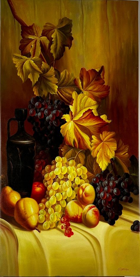 Fruit composition - Oil on canvas Signed lower right. Work sold with certificate of authenticity, careful shipping with insurance. Fruit Composition, Canvas Signs, Oil Paintings, Halloween Shopping, Oil On Canvas, Les Oeuvres, 20th Century, Art Collection, Insurance