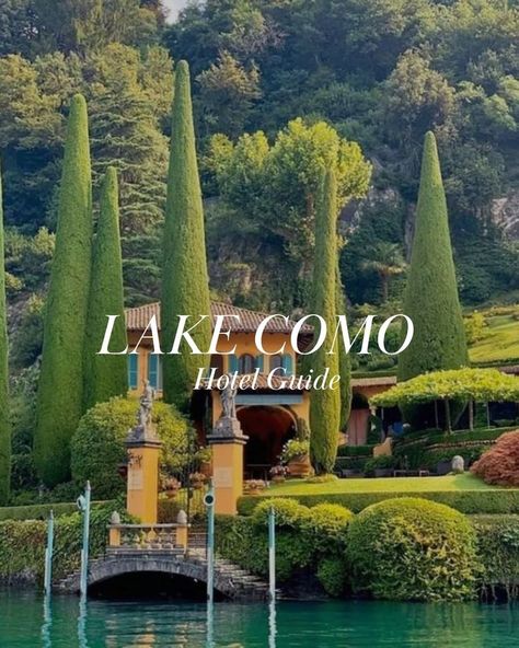 hotel in Lake Como with large trees, water and architacture Lake Como Hotels Italy, Lake Como Airbnb, Lake Como Bridge, Lake Como Trip, Lake Coming Italy, Where To Stay In Lake Como, Lake Como Honeymoon, Como Photo Ideas, Lake Como Photo Ideas