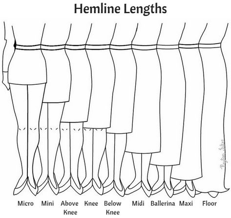 Hemline Lengths Fashion Terminology, Istoria Modei, Fashion Figure Drawing, Fashion Illustrations Techniques, Fashion Drawing Tutorial, Clothing Guide, Dress Design Drawing, Fashion Dictionary, Fashion Terms