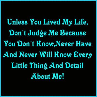 Unless you lived my life, don't judge me because you don't know, never have and never will know every little thing and detail about me. You Know Nothing About Me Quotes, About Me Quotes, Quick Quotes, Spoken Words, Say That Again, Perfect Word, Words Worth, Don't Judge Me, All Quotes