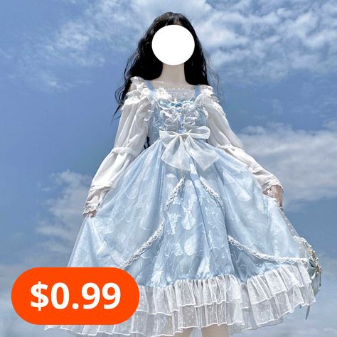 Design Lolita Shell Jacquard Suspender Jsk Dress Summer Dress One Piece Women, Dress One Piece, White Ruffle Blouse, Lolita Outfits, Lace Trim Blouse, Everyday Clothing, Kawaii Dress, Camisole Dress, Suspender Dress