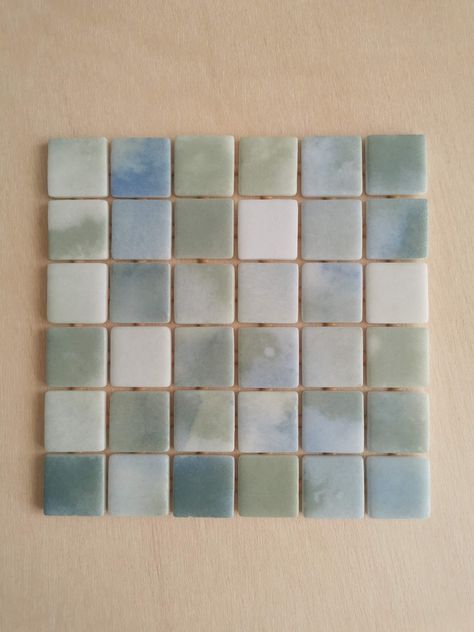 Tile sheet in blue and green aquarelle effect and matte finish for any arts and crafts project or to add on floors or walls.  6x6 tile pieces per sheet, 36 tiles per sheet. (15,5cm x 15,5cm) We sell the items by sheets. If you want more than 6 tile sheets please send us a message so we can let you know how much the shipping would cost. Blue Green Tile, Arch Interior, Green Flooring, Decorative Tiles, Green Tile, Square Tile, Arts And Crafts Projects, Decorative Tile, Pastel Blue