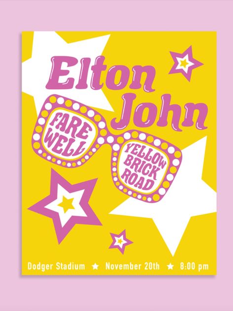 Elton John Iconic Looks, Elton John Party Theme, Elton John Party, Elton John Art, Elton John Poster, Elton John Glasses, Gig Posters Design, Graphic Design Inspiration Poster, Inspiration Poster