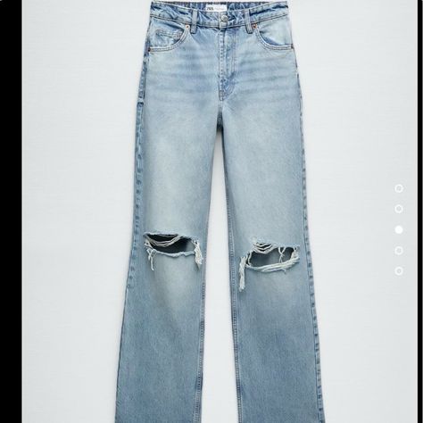 Zara Jeans Size 25 *Brand New* Ripped Wide Leg Jeans Light Indigo Frayed Flare Jeans, Zara Wide Leg Jeans, White Wide Leg Jeans, Black Wide Leg Jeans, Faded Black Jeans, Cropped Wide Leg Jeans, Cute Pants, Loose Fit Jeans, Wide Leg Denim