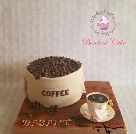 Coffee  by Bonboni Cake Coffee Mug Shaped Cake, Coffee Cake Ideas Birthday, Coffee Cake Decoration Ideas, Coffee Mug Cake Design, Coffee Theme Cake Ideas, Coffee Cake Design Ideas, Coffee Lover Cake Design, Cake Coffee Design, Coffee Theme Cake