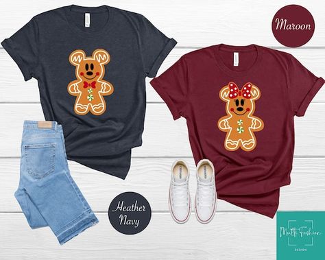 Mickey And Minnie Gingerbread, Disney Shirts Matching, Minnie Gingerbread, Mickey Gingerbread, Mickey And Minnie Christmas, Gingerbread Shirt, Disney Couple Shirts, Disney Christmas Shirts, Minnie Christmas