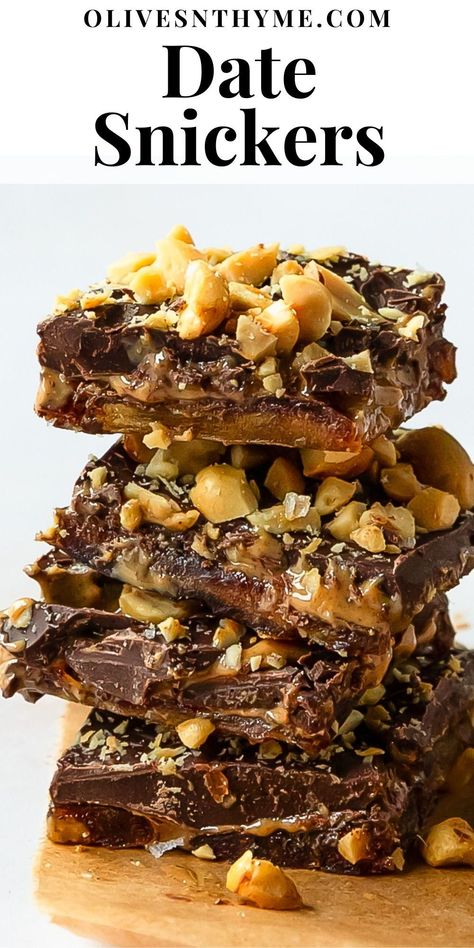 Dates Dark Chocolate, Vegan Date Squares, After Dinner Snack Healthy, Homemade Snickers With Dates, Homemade Snickers Bars Healthy, Date And Peanut Butter Recipes, Date Squares Healthy, Healthy Snickers Salad, Date And Chocolate Recipes