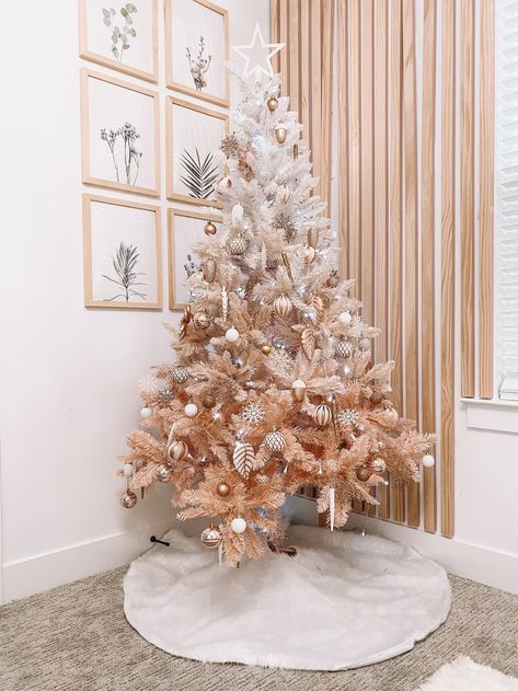 Ombre Pink Christmas Tree - The Overwhelmed Mommy Blogger Pink Ombre Christmas Tree, Ombre Christmas Tree, Christmas Store Displays, Faux Fur Tree Skirt, Fur Tree, Matching Family Christmas Pajamas, Gold Christmas Ornaments, Rose Gold Christmas, Family Christmas Pajamas