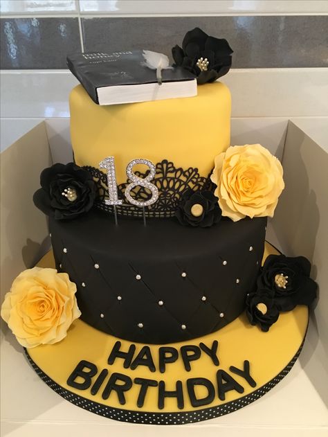 Extravagant Cakes, Nice Cakes, Yellow Birthday, 18th Birthday Cake, Yellow Theme, Marble Cake, Cake Designs Birthday, Party Entertainment, African Dresses