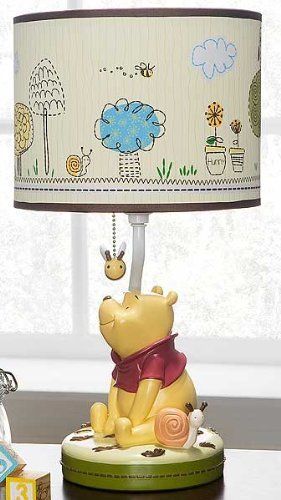 Disney Friendship Pooh Lamp Base And Shade New Born, Baby, Child, Kid, Infant, This hand painted resin lamp base decorated with Disney's adorable Winnie the Pooh sitting and gazing at a bee. The fabric shade features a panoramic scene of Winnie Pooh and his friends. Measures 9 ..., #Baby, #Accessories Disney Friendship, Casa Disney, Winnie The Pooh Nursery, Baby Room Themes, Disney Nursery, Baby Boy Room Nursery, Bear Nursery, Nursery Baby Room, Everything Baby