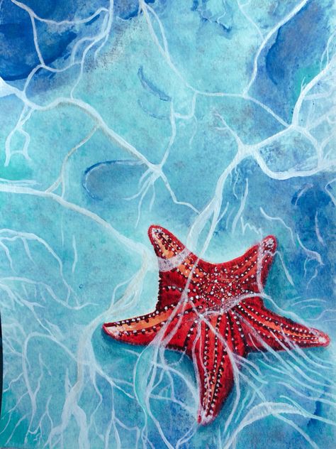 Art done by me. Starfish in water painting #artbynje Star Fish Drawings, Star Fish Painting, Starfish Drawing, Starfish Painting, Starfish Art, Pretty Paintings, Fish Artwork, Fish Drawings, Kids Class